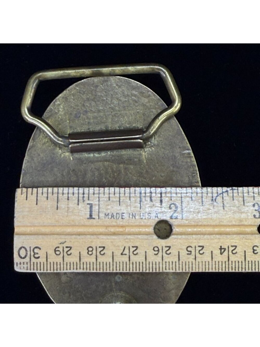 Vintage BTS Solid Brass & Leather Belt Buckle Oval Design Made In USA - Picture 10 of 10